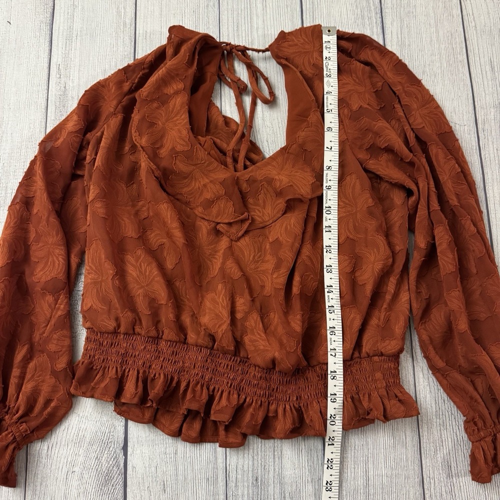 Anthropologie Floral Textured Crimson Orange Blouse Top Women's Size Large - Picture 4 of 9
